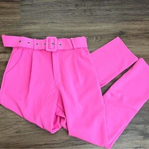 Bright Pink High-Waisted Pants with Belt